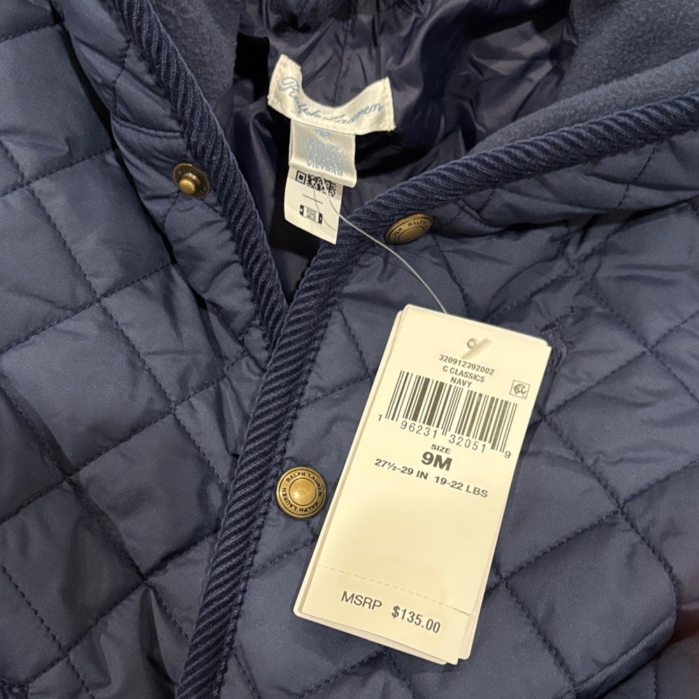 Ralph Lauren Navy Quilted Hooded Snowsuit with Gold Buttons - Picture 3 of 4